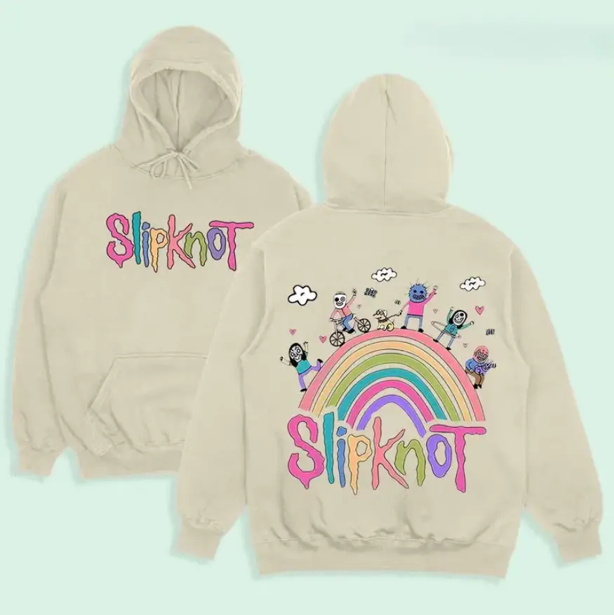 Slipknot Rainbow Cartoon Band Members Crewneck, metal band shirt, Graphic Tee, music fan shirt, metal concert hoodie, metal music hoodie, Gift For Fan Unisex Hooded Sweatshirt