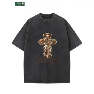 SAINT Men's pattern T-shirt, unisex  oversized T-shirt, short sleeved retro street casual T-shirt