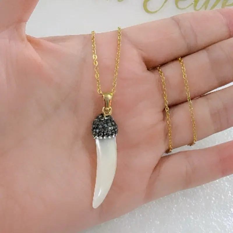 Wolf Tooth Design Dainty Necklace #0555 Stainless Steel Chain Hypoallergenic No Tarnish Daily Use High Quality