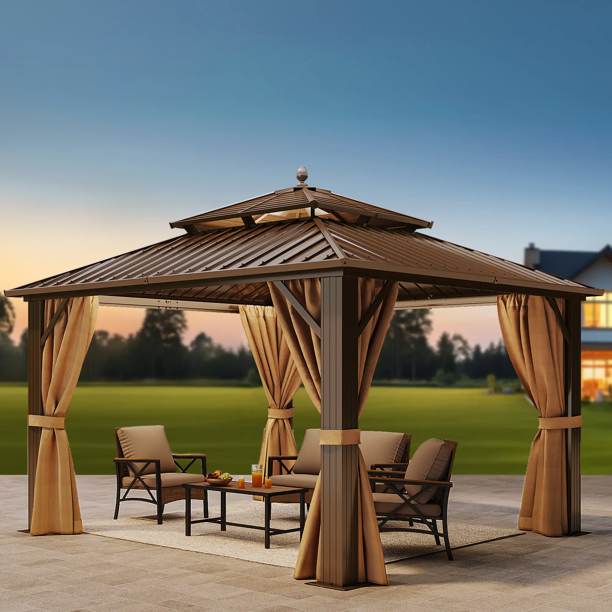 DWVO Patio 12'x12' Hardtop Gazebo, Featuring Galvanized Steel Double Roof Canopy