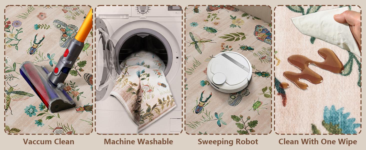 palohom Washable Area Rugs for Living Room Non Slip Bedroom Rug Carpet Low Pile Soft Non Shedding Lightweight Faux Wool Pink Floral Rug for Entryway Dining Room Under Table Rug Runners for Hallway Kitchen Nrsery Stain Resistant Easy Care Indoor Home Decor