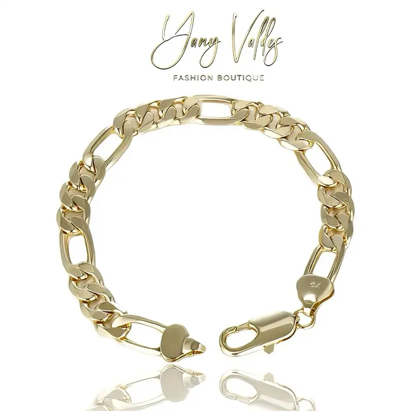 Gold Plated Figaro Chain Bracelet 10mm 9.8 Inch