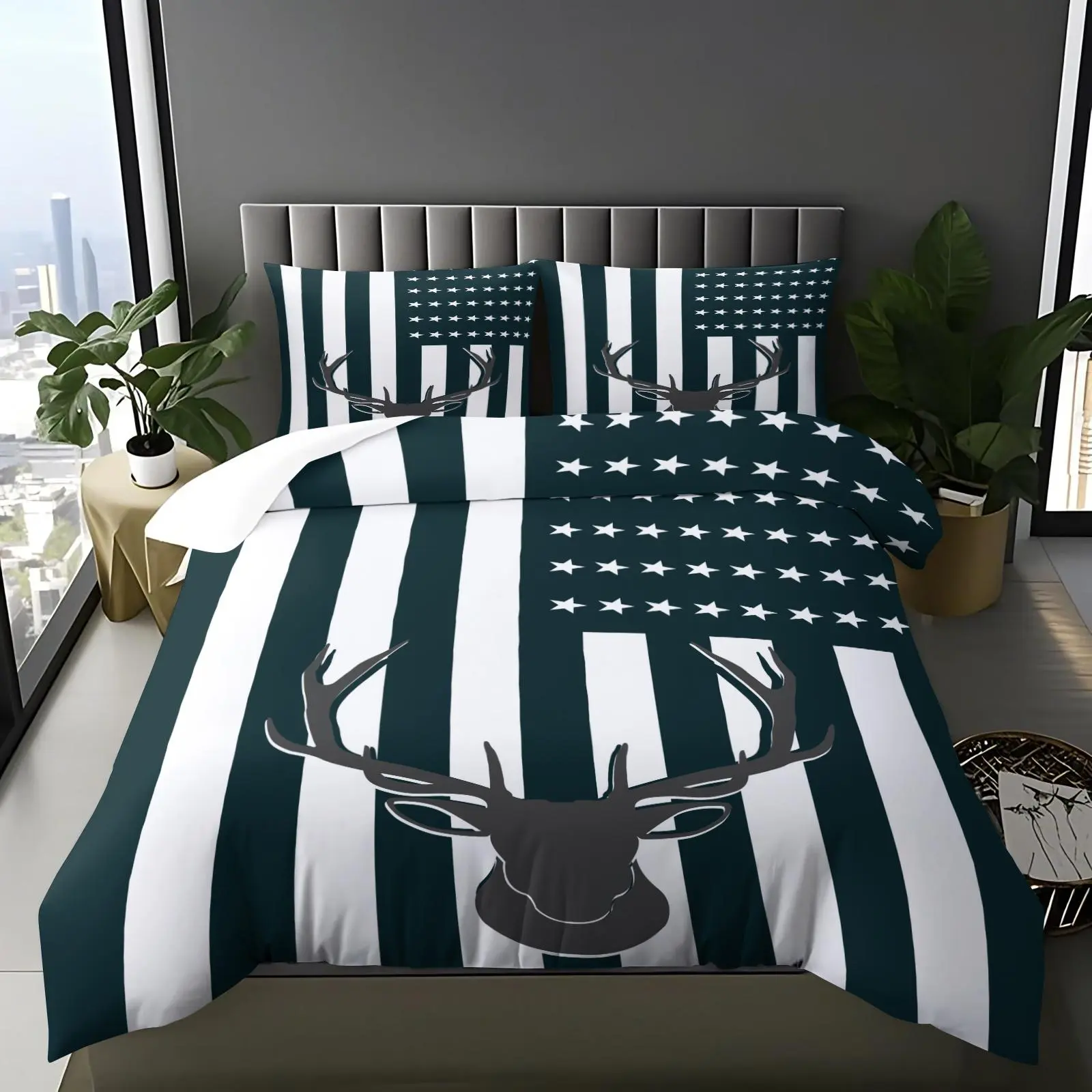 Deer and Flag Quilt Set-H