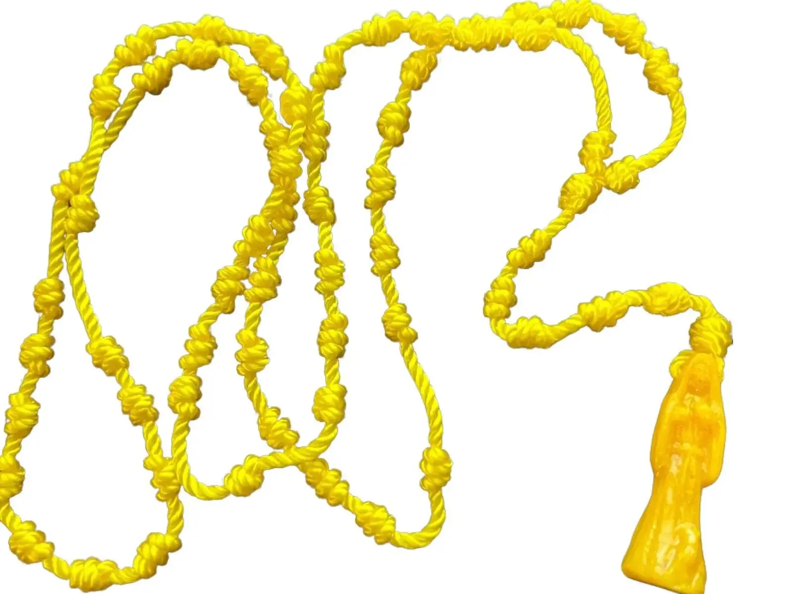Yellow Santa Muerte Thread Rosary with Pendant, Unisex, 18 inches long