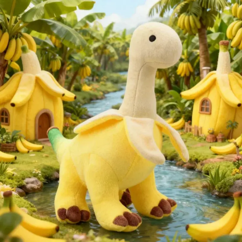 Kawaii Peeled Banana Brontosaurus Plush Toy - Soft Huggable Soft Stuffed Collectible Plushies, Cartoon Dinosaur Design, Kids' Christmas Birthday Gifts, Home Decor