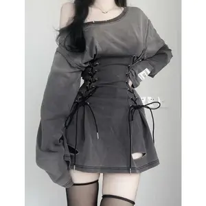 GrungeCorsetDressLongSleeveWomenAestheticY2kFairyGothClothesBandageDresses