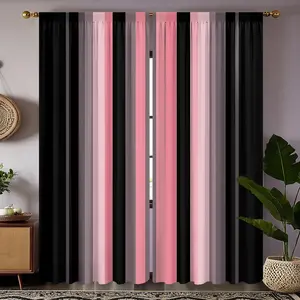 2pc premium striped print semi-blackout curtains, Window curtain, available in black, pink, gray, suitable for dormitories, bedrooms, living rooms, home decor
