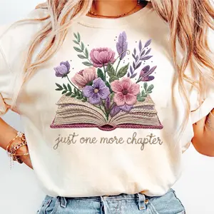 Floral Book Lover Faux Yarn Crochet Shirt, Just One More Chapter Knitted Shirt Shirt, Retro Bookish , Cute Spring Coffee Reading Shirt