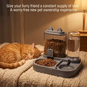 Automatic Gravity Pet Food Dispenser with Wet and Dry Dual Bowls, Battery-Free Cordless 2-in-1 Pet Feeding Station for Cats and Dogs, Self-Dispensing Eco-Friendly Pet Supplies