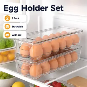 Home Clear Egg Container, 2 Pack Stackable Egg Holder with Lid and Handle, dust-proof & space-saving design, perfect for refrigerator, kitchen and pantry egg storage and daily food organization.