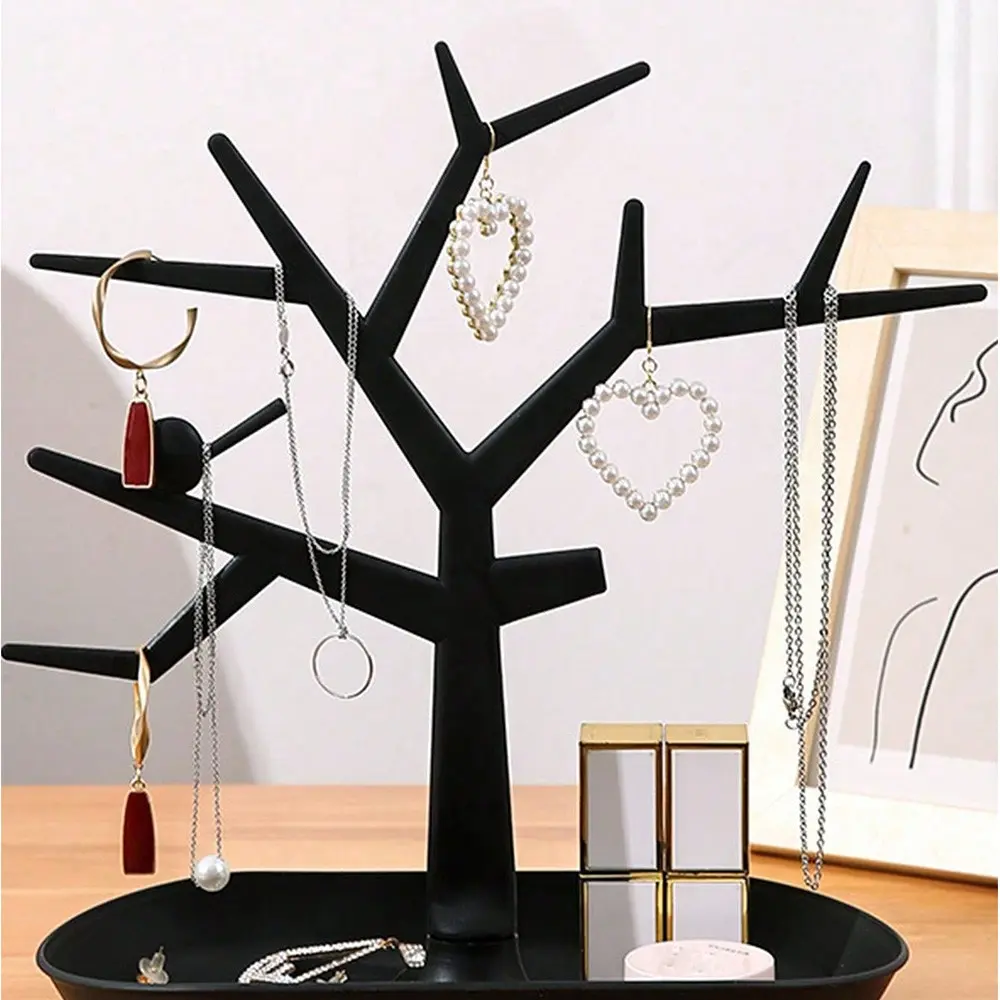 Creative Tree-Shaped Jewelry Stand, Earring Necklace Storage Rack, Desktop Makeup Table Display Holder with Tray, Organizer, Accessory Holder, Jewelry Storage Unit