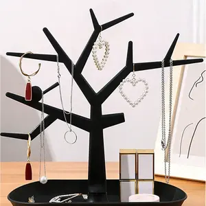 Creative Tree-Shaped Jewelry Stand, Earring Necklace Storage Rack, Desktop Makeup Table Display Holder with Tray, Organizer, Jewelry Storage Unit