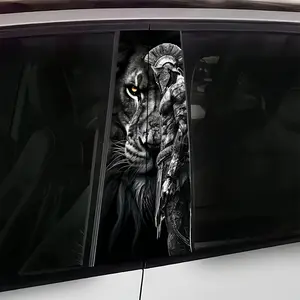 Cool Spartan Warrior Lion Car Decal, Dark Aesthetic B-Pillar Sticker, Warrior Car Accessory