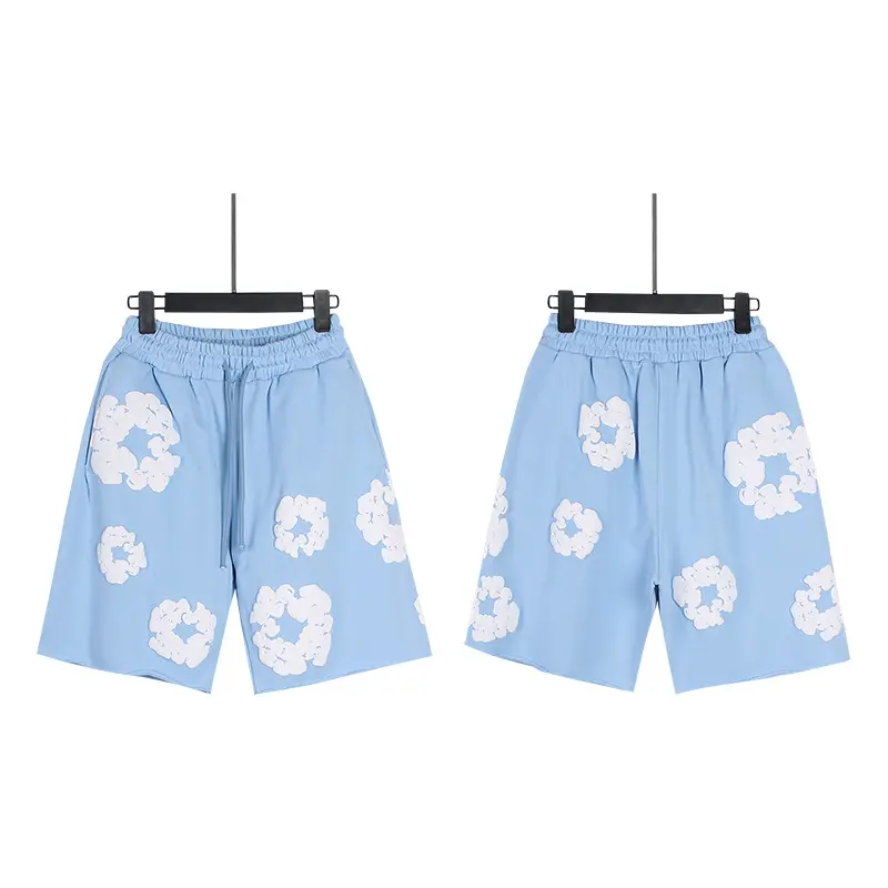 Men's Floral Print Denim Sports Shorts - 2026 New Unisex Y2K Streetwear, Breathable Elastic Waist, Casual Workout Summer Holiday Bottoms
