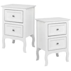 White Wood Nightstand Set of 2, 2 Drawer Bedside Table,Country Style Wood Side End Table for Bedroom/Living Room/Office