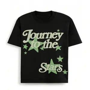 Journey To The Stars Puff Print T-Shirt | Y2K Green Graphic Tee Celestial Star Puff Print Shirt | Retro 90s Journey To The Stars Top Green Star Puff Print Tee | Y2K Aesthetic Journey To The Stars Shirt