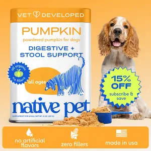 Native Pet Pumpkin Powder for Dogs - Vet Developed Digestive & Stool Support Rich in Fiber Supplement Powder Puppy