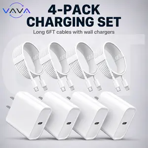 4-Pack 20W Super Fast Charging USB-C Wall Charger Block with 4-Pack 6FT USB-C to Lightning Cable for iPhone 14/13/12/12 ProMax/11/Xs Max/XR/X, AirPods Pro, iPad - Ideal for Travel &Home and so on Quick Connect Adapters