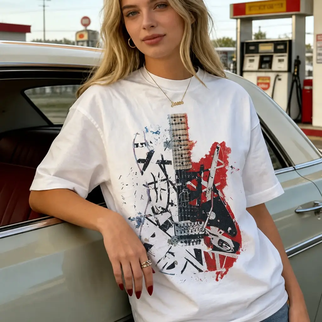 [SALE UP TO 30%] Eddie Van Halen Guitar Heavy Cotton Black Unisex Tshirt Size S-5XL Unisex Shirt Made Using 100% US Cotton, Design & Printed In The USA.