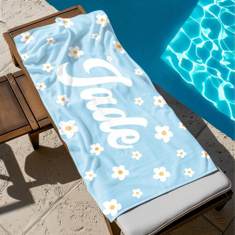 Daisy Custom Beach Towel, Groovy Personalized Pool Towel, Bachelorette Bridesmaid Gifts, Kids Custom Name Pool Towels, Kids Beach Towel
