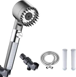 High Pressure Shower Head, Hard Water Filtered Shower Head and Hose Set with 4 Filters, 59‘’ Hose & Bracket, 4 Spray Modes & Pause Switch, Massage Showerhead for Remove Chlorine