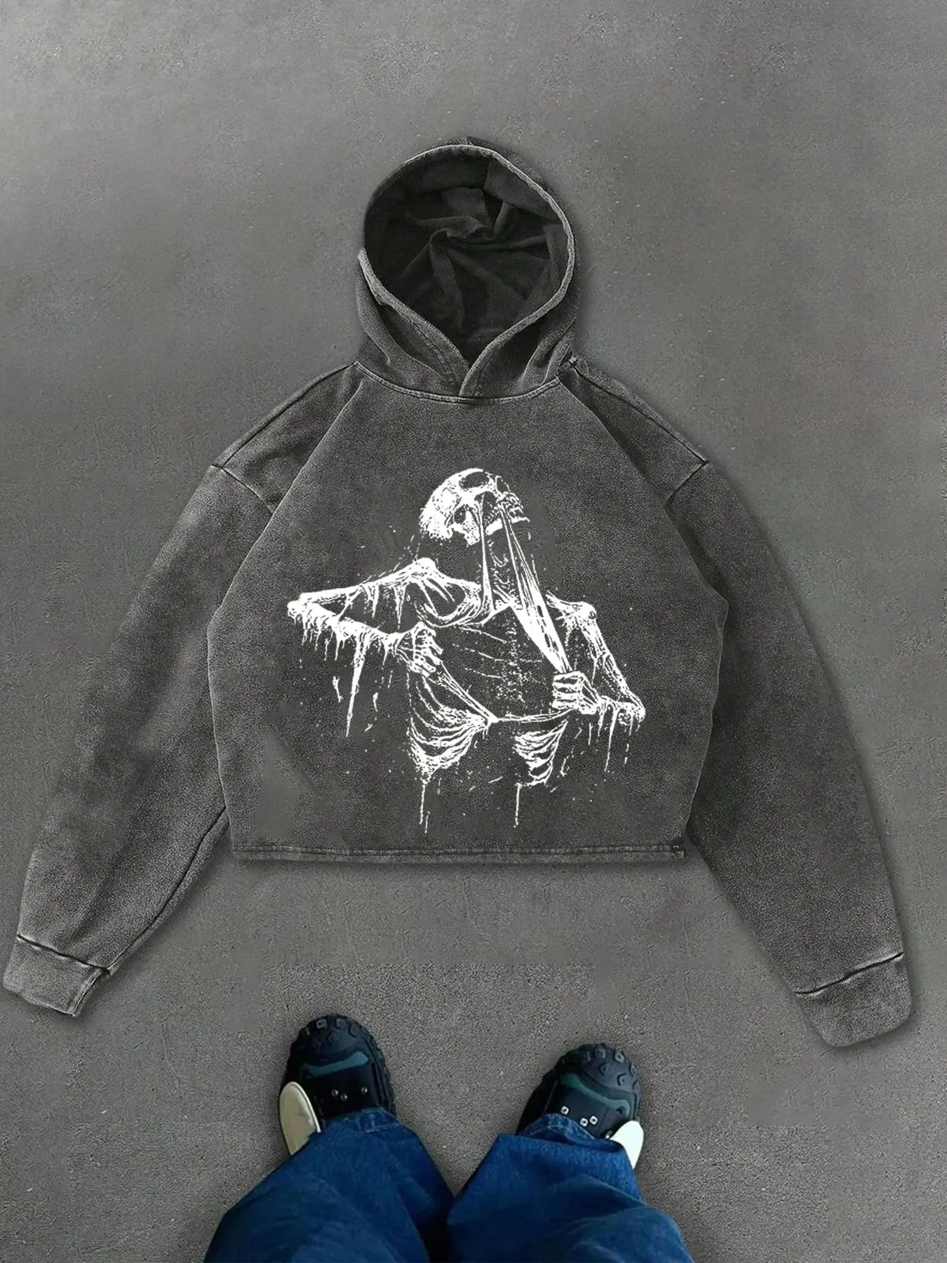 Men's Cool Hooded Sweatshirt Pullover, Fitted Cut, Pure Cotton Fabric, Street Style Graphic Skull Skeleton Print, All-Season Wear, Home & Outdoor Use
