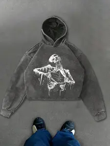 Men's Cool Hooded Sweatshirt Pullover, Fitted Cut, Pure Cotton Fabric, Street Style Graphic Skull Skeleton Print, All-Season Wear, Home & Outdoor Use