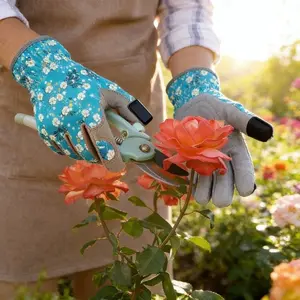 Horticultural Special Microfiber Printed Gloves, Garden Planting and Weeding, Horticultural Touch Screen Gloves, Work Gloves,Short Breathable Gardening Gloves,Comfortable Durable Work Gloves for Planting, Weeding & Outdoor Yard Activities, Blue Medium