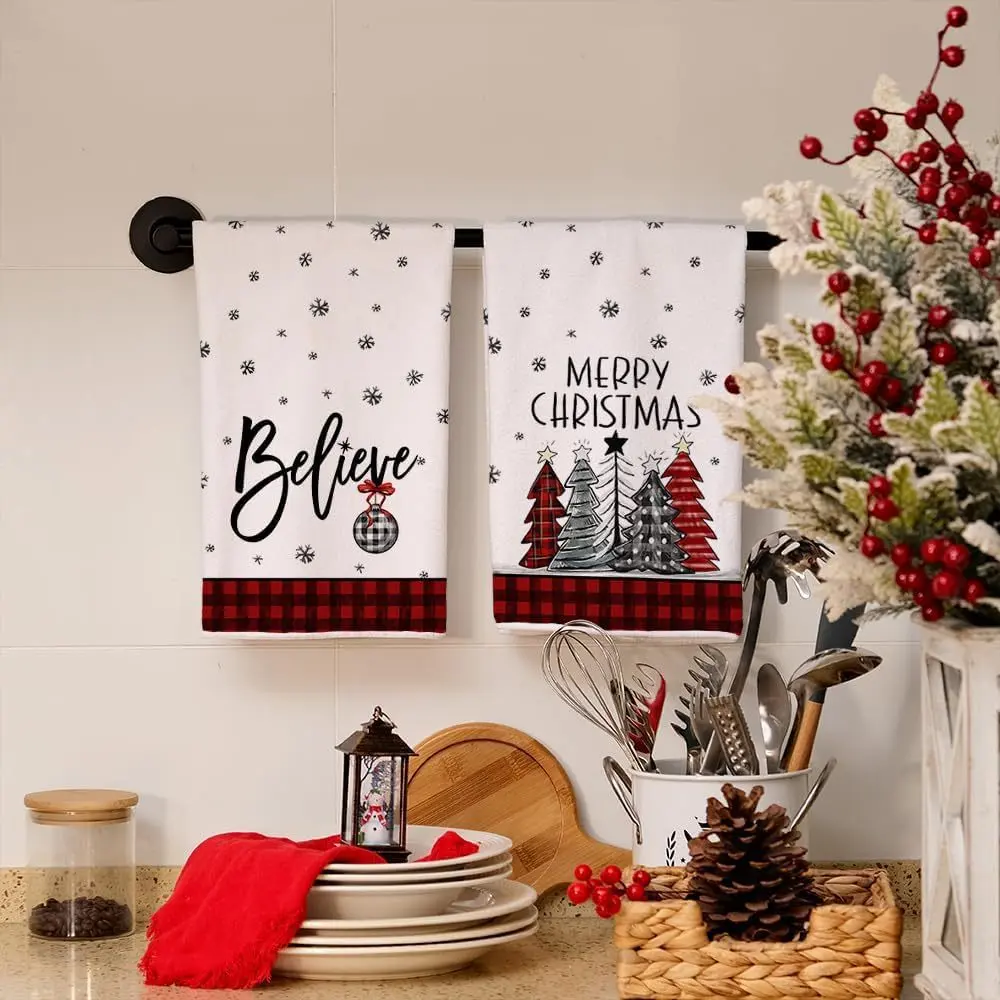 2counts Christmas Tree Towels, Decorative Towels, Perfect Holiday Kitchen Decor & New Home Bathroom Gift, Christmas Party Decoration