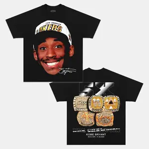 Vintage 90s Kobe 5x Championship Rings Graphic T-Shirt, Retro Basketball Tribute Tee, Unisex Cotton Gift for Fans