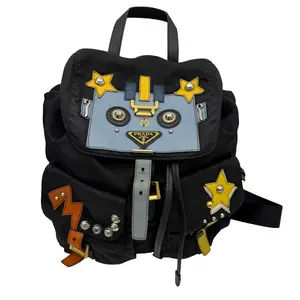 Pre-owned PRADA Black Nylon Robot Patchwork Drawstring Backpack Designer Bag