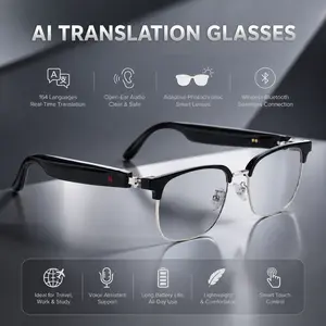 Wearable AI Smart Glasses with Real-Time Translation, Bluetooth Audio Sunglasses, 164 Languages Translator, Adaptive Photochromic Lens, Hands-Free Calls & Music for Travel