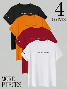 Men's Plus Size Loose Fit T-Shirt Set, Round Neck, Simple Minimalist Fashion Print, Casual Streetwear Short Sleeve Tee Top, Casual Style Tee, Perfect for Spring Summer, Daily Wear, Menswear