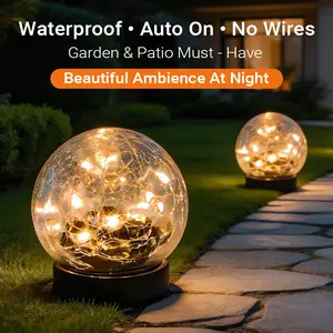 Solar Globe Lights Outdoor Waterproof - Cracked Glass Ball Lights for Garden, Patio, Yard, Lawn and Backyard Decor - Solar Orbs for Outside Decorations
