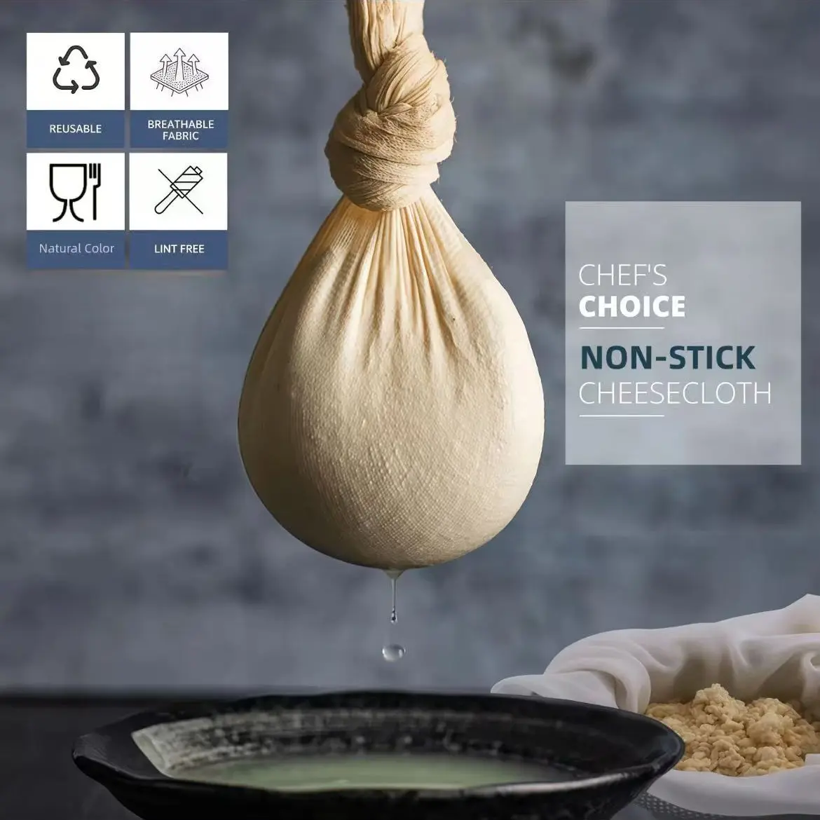 Reusable Food Grade Cheese Cloth, Multi-Functional Kitchen Filter, Strainers and Colanders for Kitchen, Ideal for Coffee, Cold Brew, Soy Milk, Butter, Cheese, Tofu, Juice