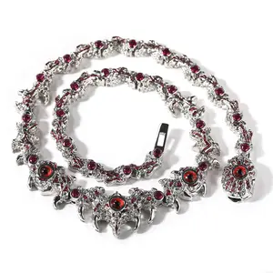 Mens Hip hop jewelry chunky exaggerated spike parasitic red evil eye choker necklaces