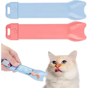 2pcs Cat Strip Feeders, Kitten Strip Squeeze Spoon for Wet Food and Liquid Snack, Cat Lickable Puree Treat Food Dispenser Pet Food Mixing Spoon Feeding Scoop for Puppies Small Pets