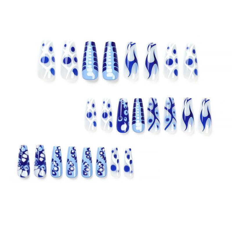 24PCS Blue Crocodile Pattern Design Press on Nails Long Coffin Nails with Goth Style Glossy Nails Reusable Nails Swirl Freestyle Removable Nails for Women DIY Nails Art & Nails Care
