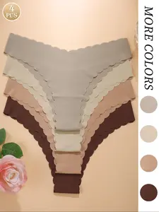 Women's Seamless Underwear Set, Breathable Lightweight Shell Edge Design, Comfortable Daily Wear, Elegant Ladies' Panties, Pack of 4