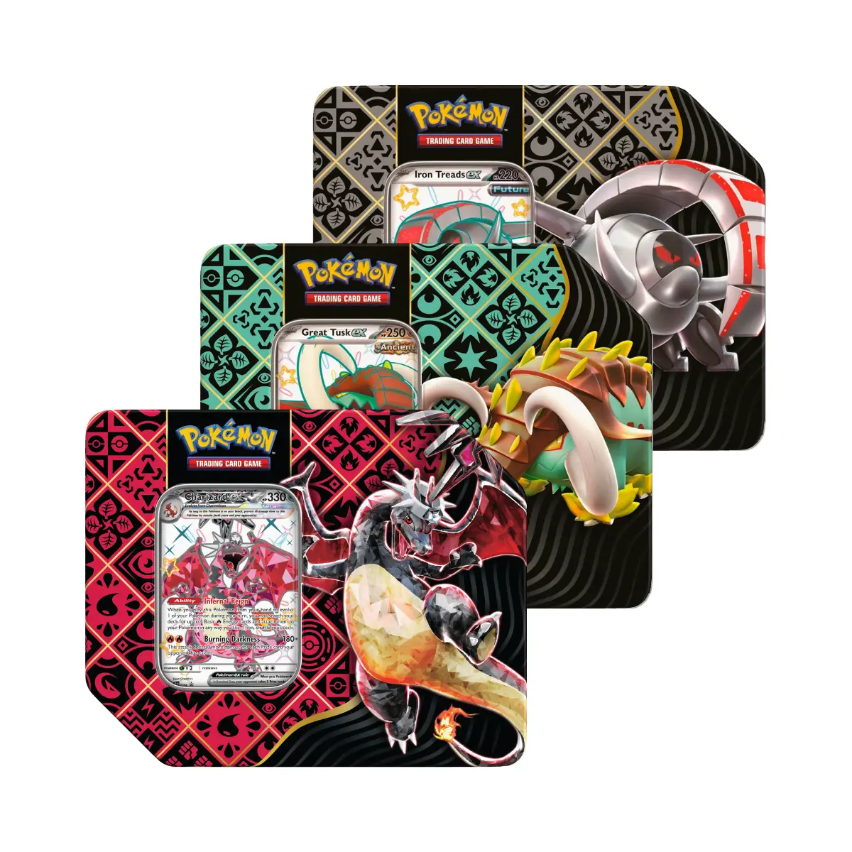 Paldean Fates - Tins - Lot of 3 (Pokemon TCG) Receive 1 of each Charizard ex, Great Tusk ex, & Iron Treads ex Tin!