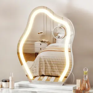 Vanity mirror with led lights large makeup mirror cloud shape smart touch dimmable 3color light 5x magnification memory function touch control for vanity desk tabletop