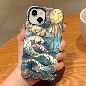 Art Sea Totem Pattern Phone Case, Shockproof Rugged Cover Dual Layer Soft TPU Hard Bumper Hard Shell for iPhone 11 12 13 14 15 16 Pro Max Plus Aesthetic