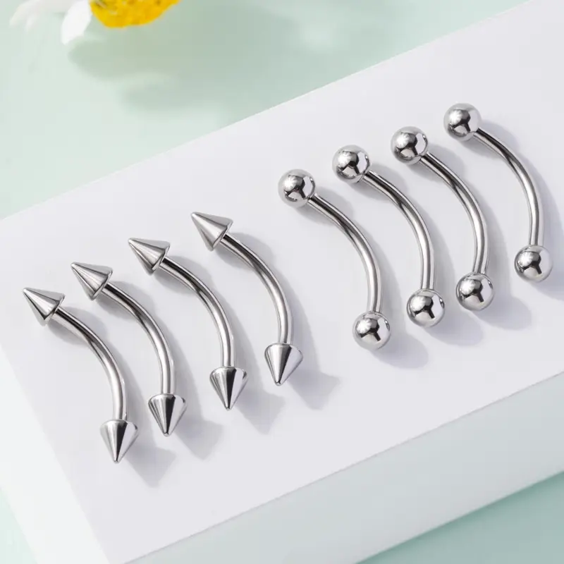 Oufer 16G 8/10MM 8PCS Balls and Spikes Rook Eyebrow Ring Curved Bar