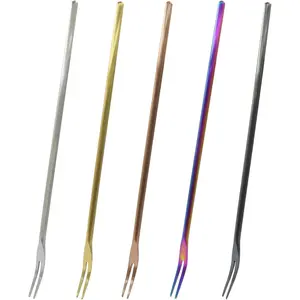 5 PCS Stainless Steel Pickle Fork 8.66 Inches Long Handle 2 Prong Pickle Picker Multicolor Grabber Tool for Jar Cocktail Dessert Fruit Appetizer Salad