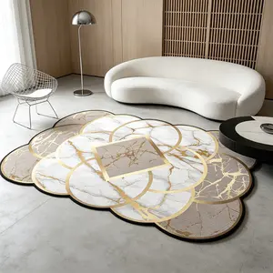 Irregular Living Room Rug, Luxury Marble Texture, Non-Slip Washable Carpet, Bedroom Bedside Mat, French Style Home Decor, Kitchen Bathroom Study Closet