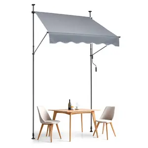 VEVOR 59 x 47" Patio Awning Retractable, Awning Sunshade Shelter with Manual Crank Handle, Outdoor Patio Canopy Sunsetter Deck, Adjustable Height from 86 to 122 in, for Patio/Balcony/Yard, Dark Gray