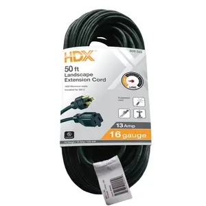 16-Gauge 50 ft UL Listed Safety Light Duty Garden Cord, 125V 13A Indoor-Outdoor Green Electrical Extension Cable