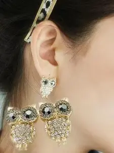1 Pair of Earrings Korean Hot Sale Fashion Owl Full Diamond Stud Earrings Jewelry