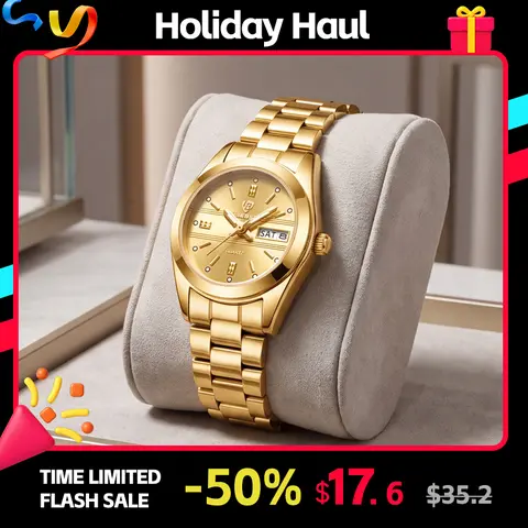 LIEBIG Women's 2-Tone Glam Look Glamorous Fashionable Watches - Stainless Steel Alloy Strap, 25.5mm Case, 30m Water Resistant, Day-Date Calendar, Clasp Closure, Daily Commuting Daily Wear Accessory
