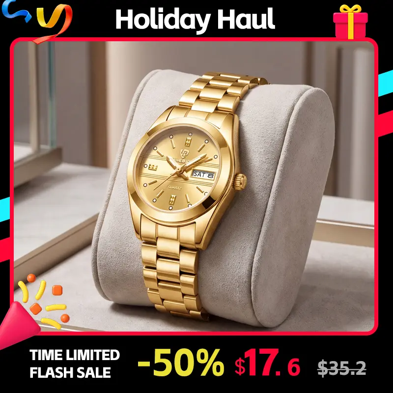 LIEBIG Women's 2-Tone Glam Look Glamorous Fashionable Watches - Stainless Steel Alloy Strap, 25.5mm Case, 30m Water Resistant, Day-Date Calendar, Clasp Closure, Daily Commuting Daily Wear Accessory